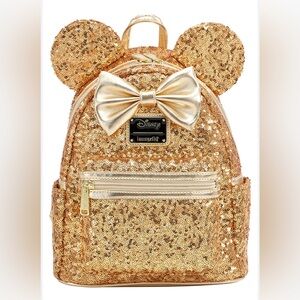 Disney Loungefly Gold Sequin Mini Backpack with Bow